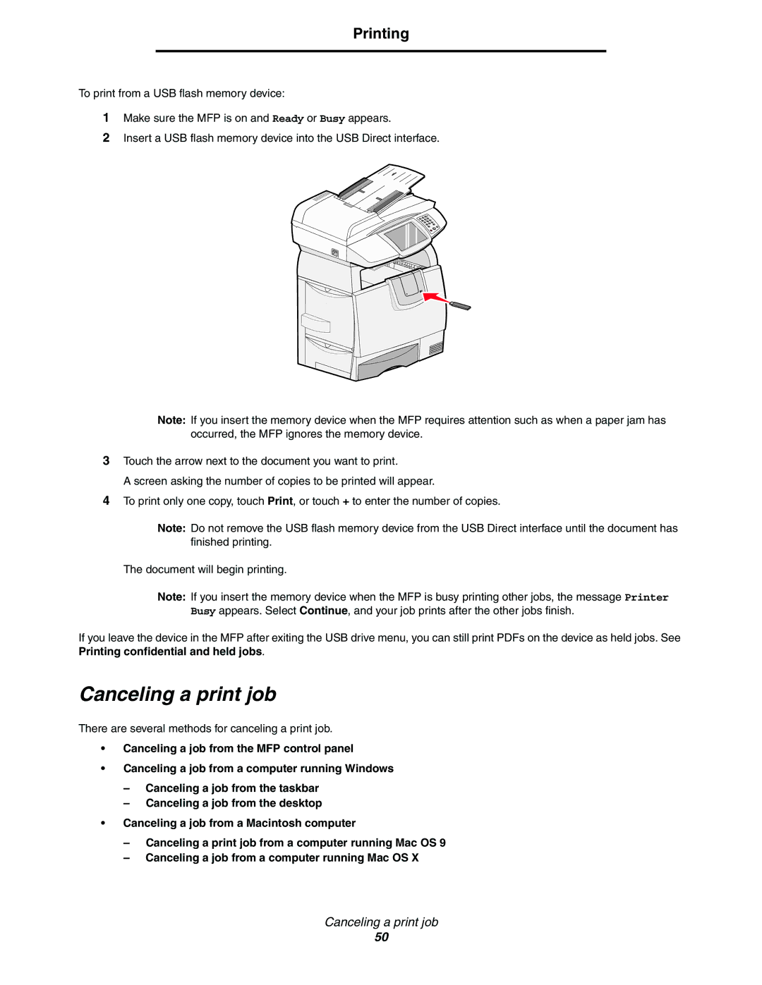 Lexmark C77x manual Canceling a print job, Printing 