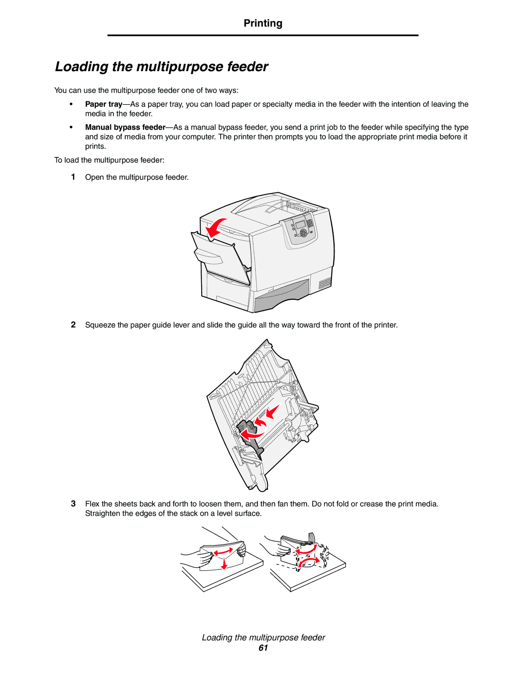 Lexmark C77x manual Loading the multipurpose feeder 