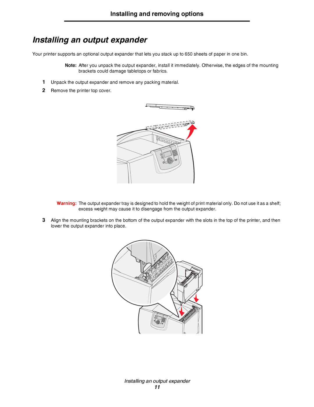 Lexmark C780, C782 manual Installing an output expander 