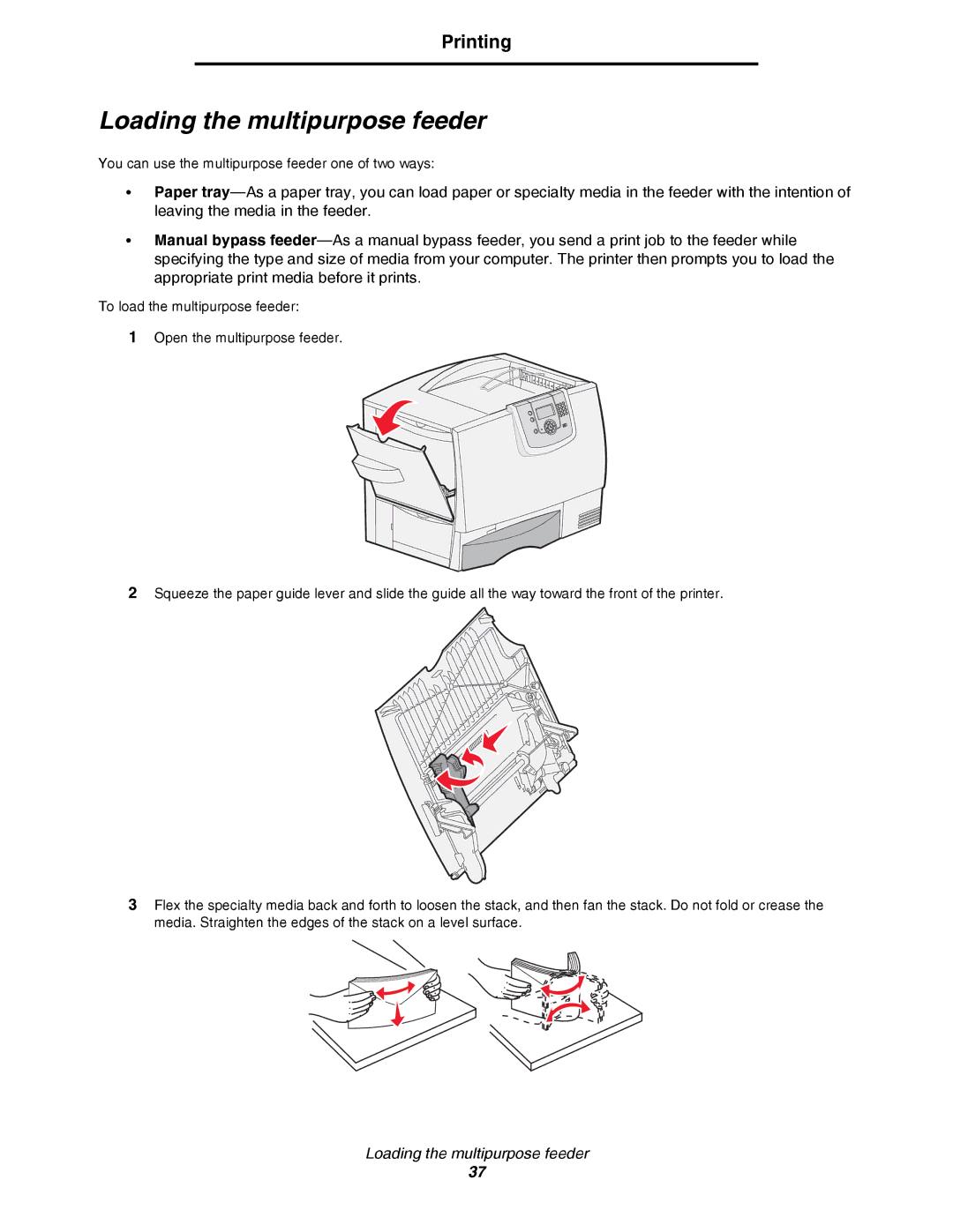 Lexmark C780, C782 manual Loading the multipurpose feeder 