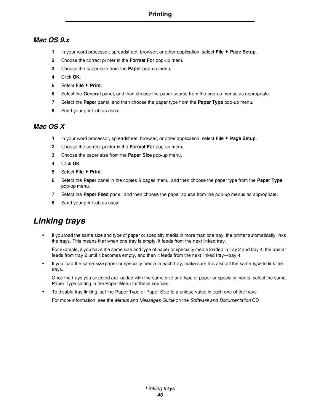 Lexmark C780, C782 manual Linking trays, Mac OS, Select File Print 