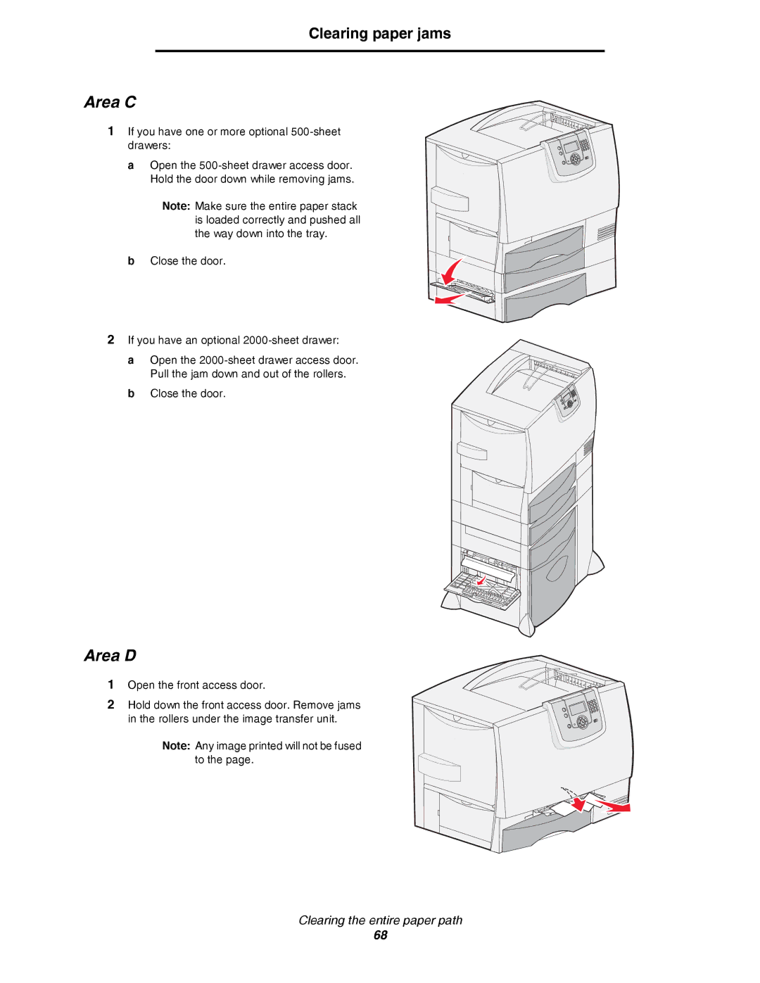 Lexmark C780, C782 manual Area C, Area D 