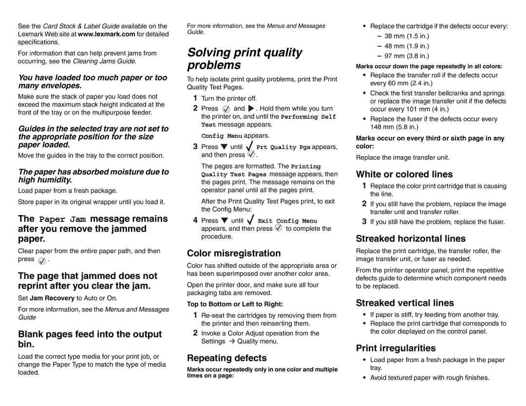 Lexmark C782 manual Solving print quality problems 