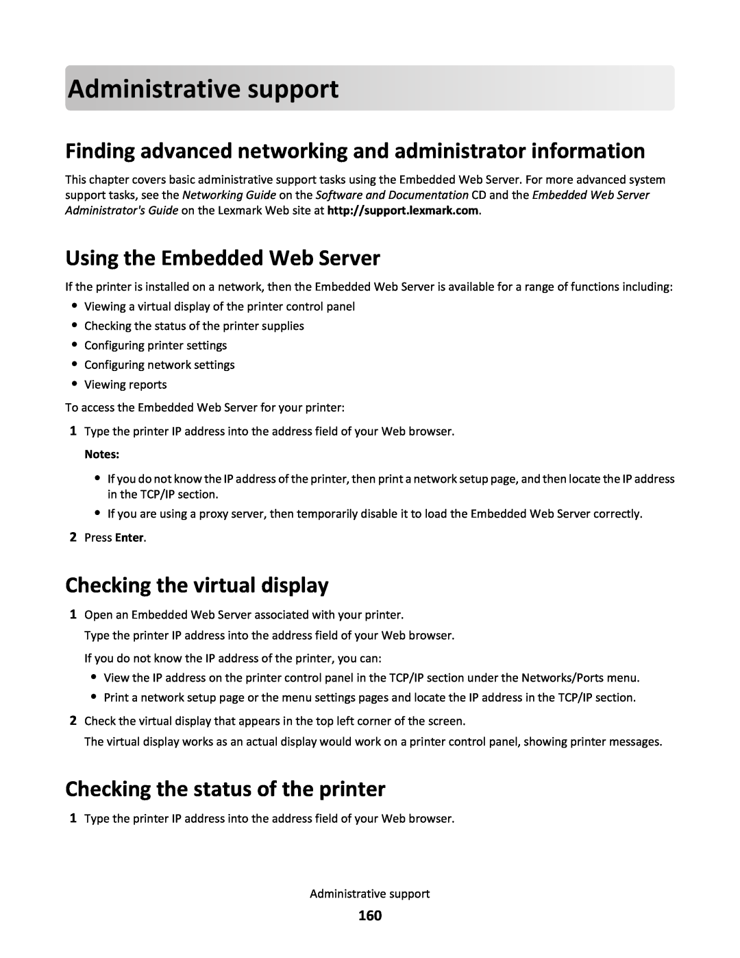 Lexmark C790 manual Adminis trativesupport, Finding advanced networking and administrator information 