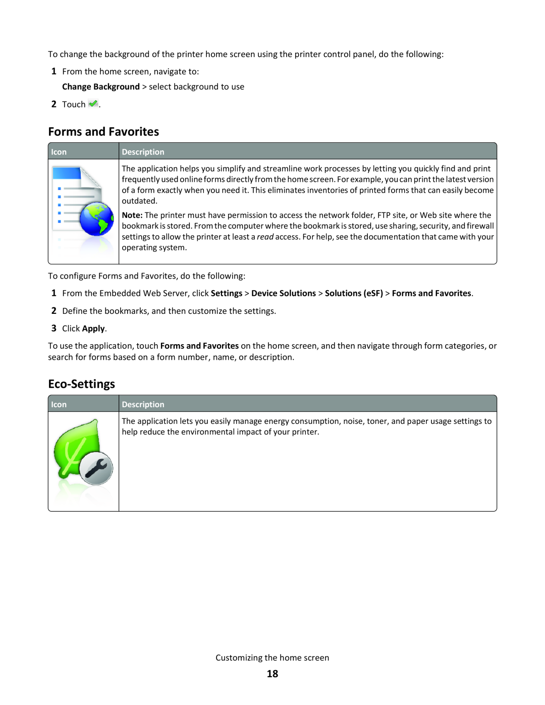 Lexmark C790 manual Forms and Favorites, Eco-Settings 