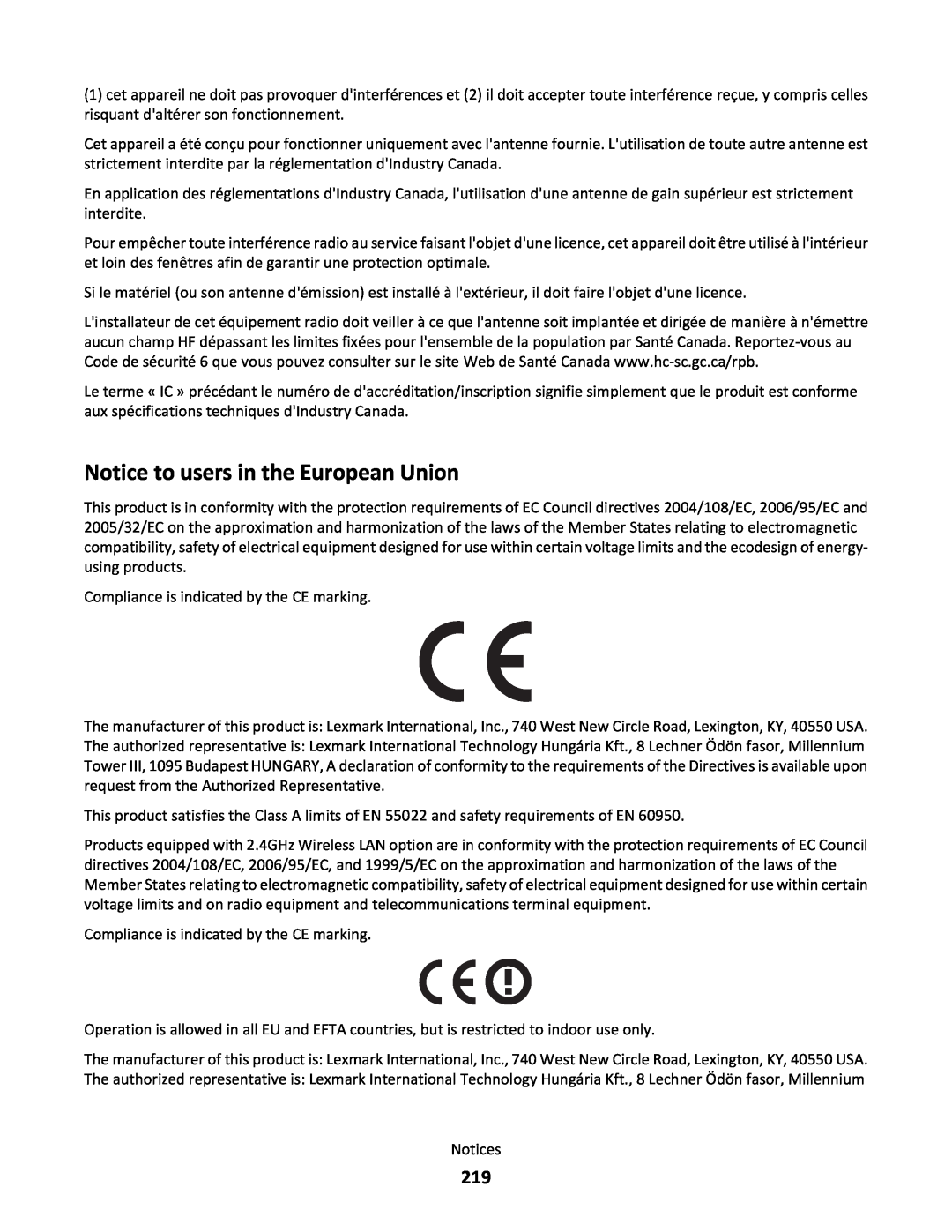 Lexmark C790 manual Notice to users in the European Union 