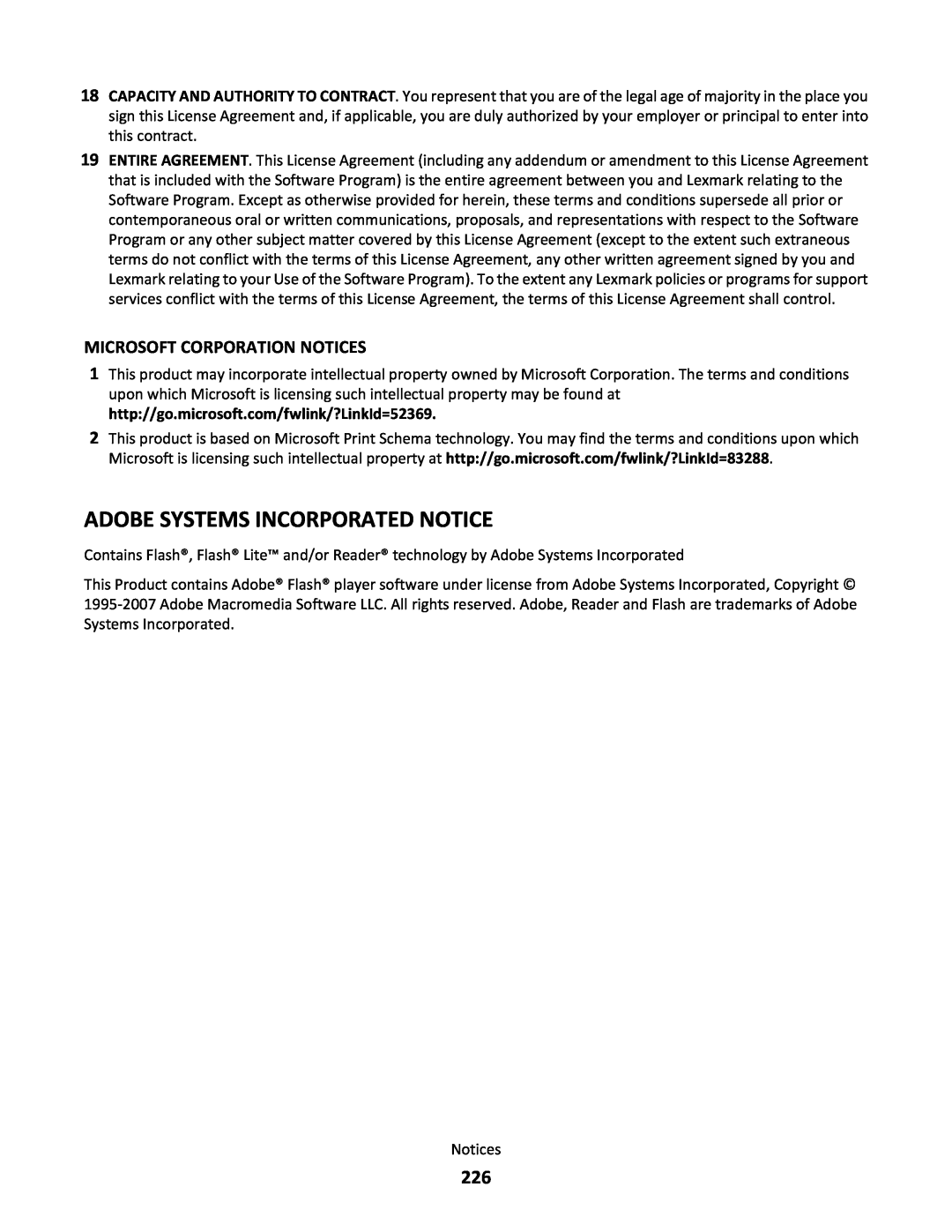 Lexmark C790 manual Adobe Systems Incorporated Notice, Microsoft Corporation Notices 
