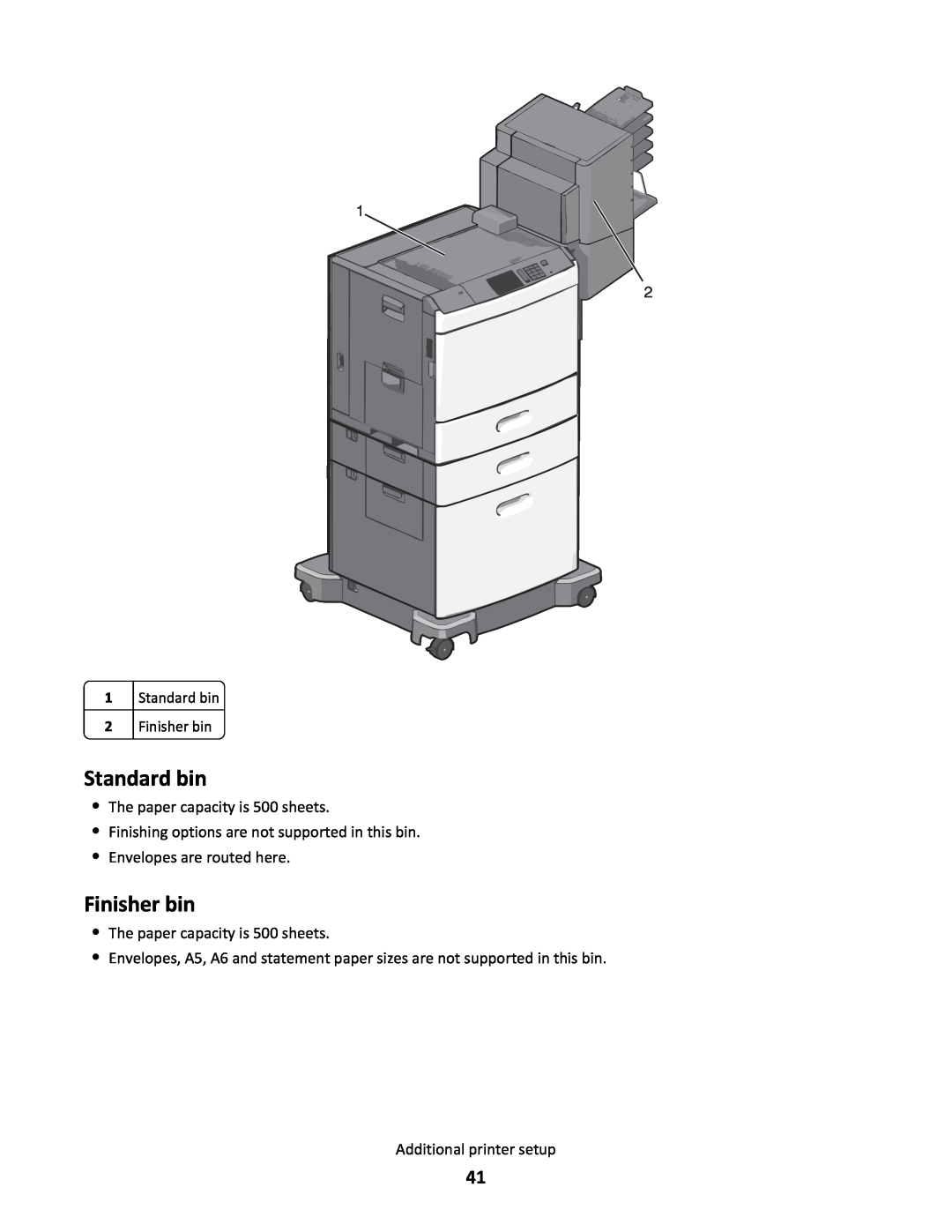 Lexmark C790 manual Standard bin Finisher bin 
