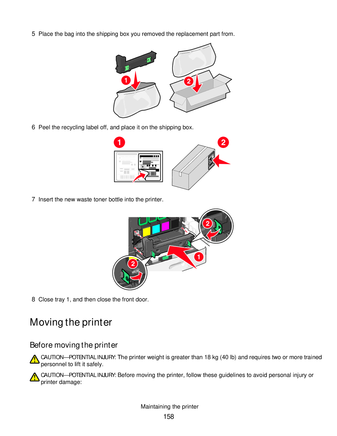 Lexmark C790 manual Moving the printer, Before moving the printer, 158 