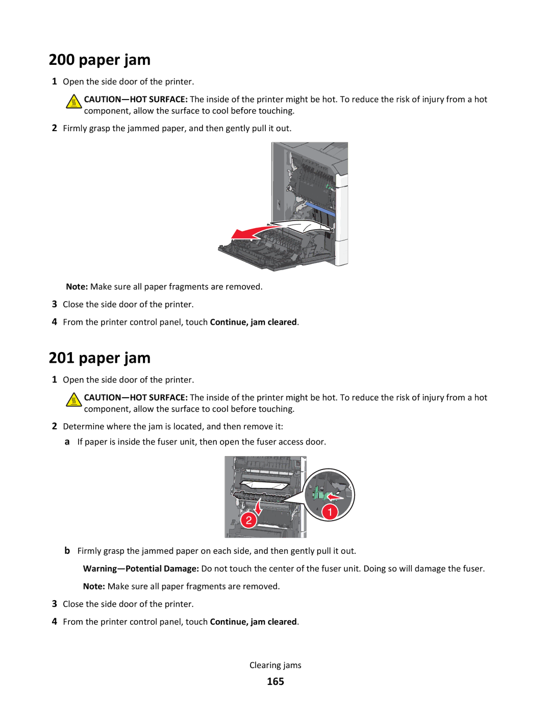 Lexmark C790 manual Paper jam, 165 