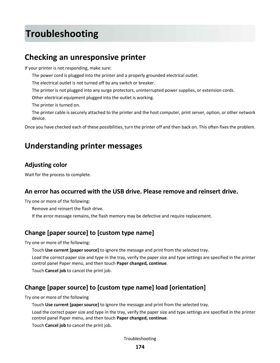 Lexmark C790 manual Trou blesh ooting, Checking an unresponsive printer, Understanding printer messages 