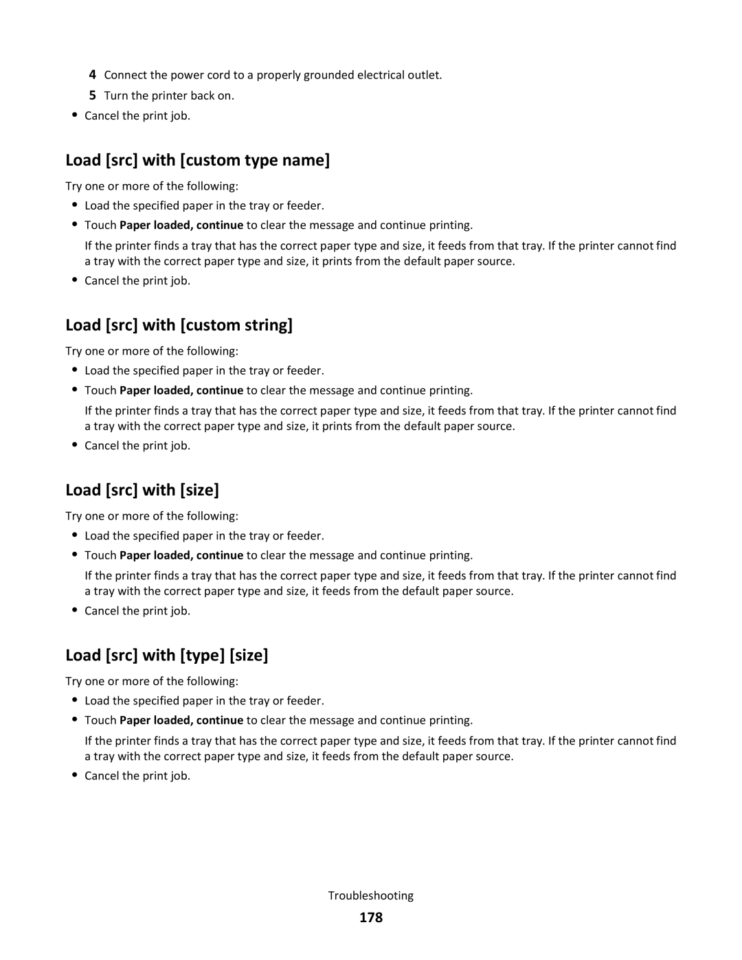 Lexmark C790 Load src with custom type name, Load src with custom string, Load src with size, Load src with type size, 178 