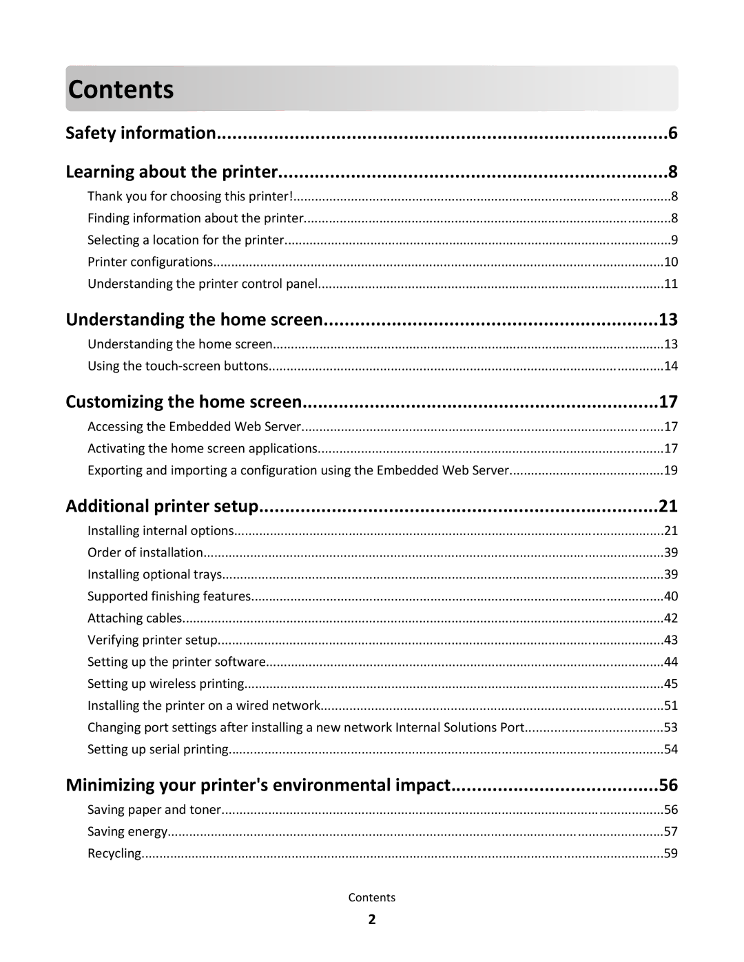 Lexmark C790 manual Contents 