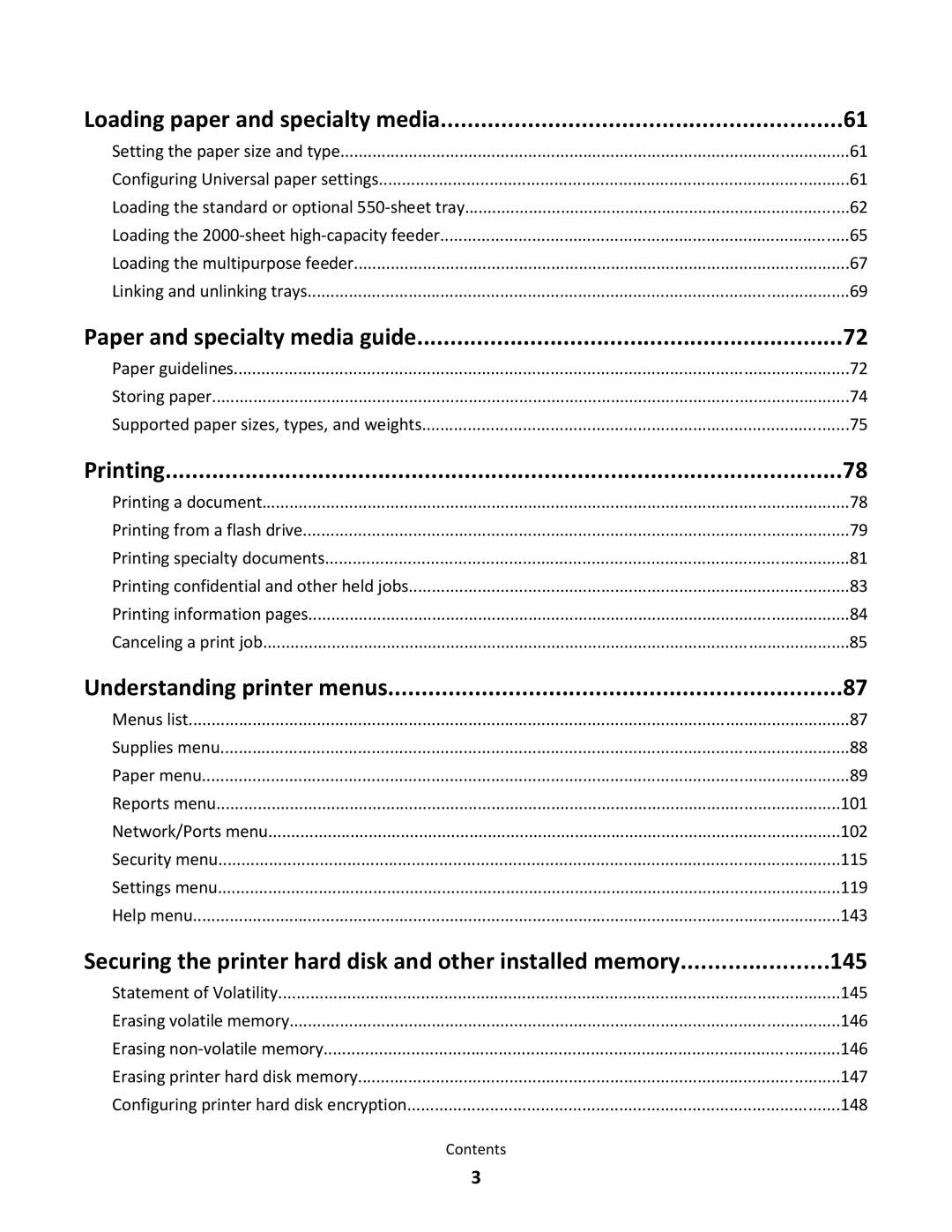 Lexmark C790 Loading paper and specialty media, Paper and specialty media guide, Printing, Understanding printer menus 