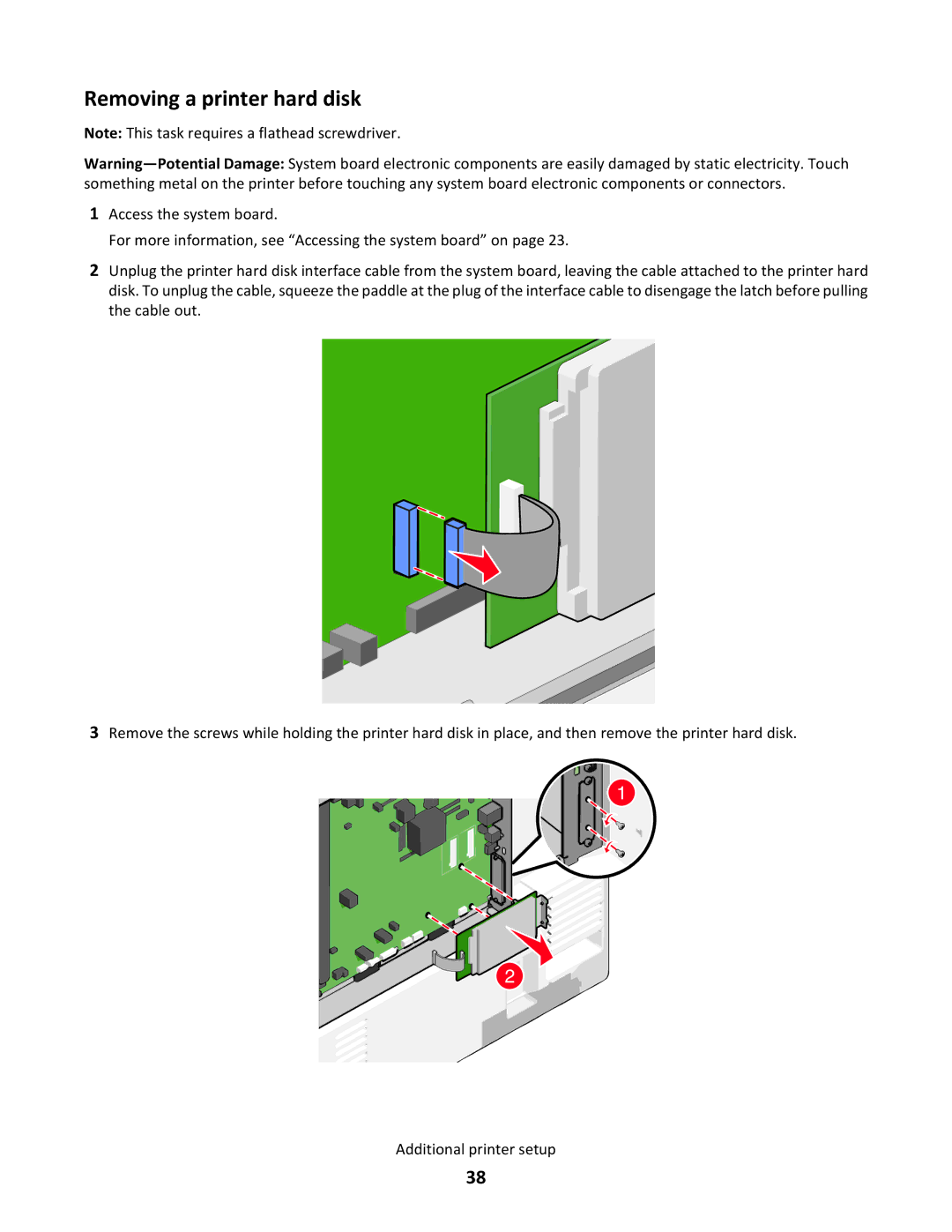 Lexmark C790 manual Removing a printer hard disk 