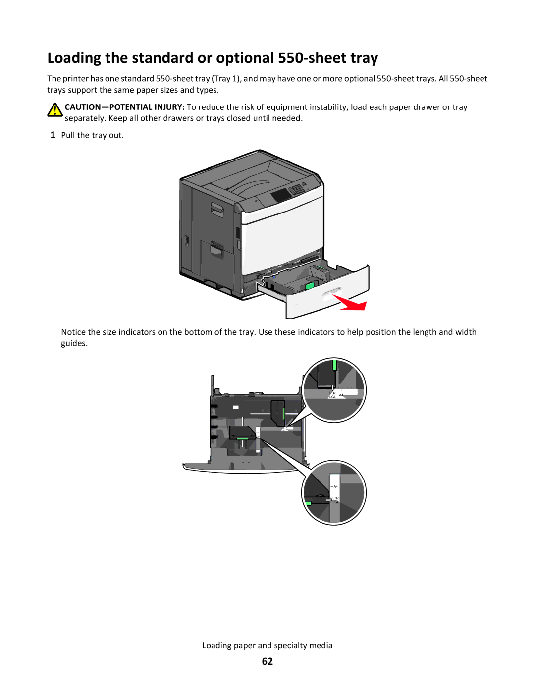 Lexmark C790 manual Loading the standard or optional 550-sheet tray 