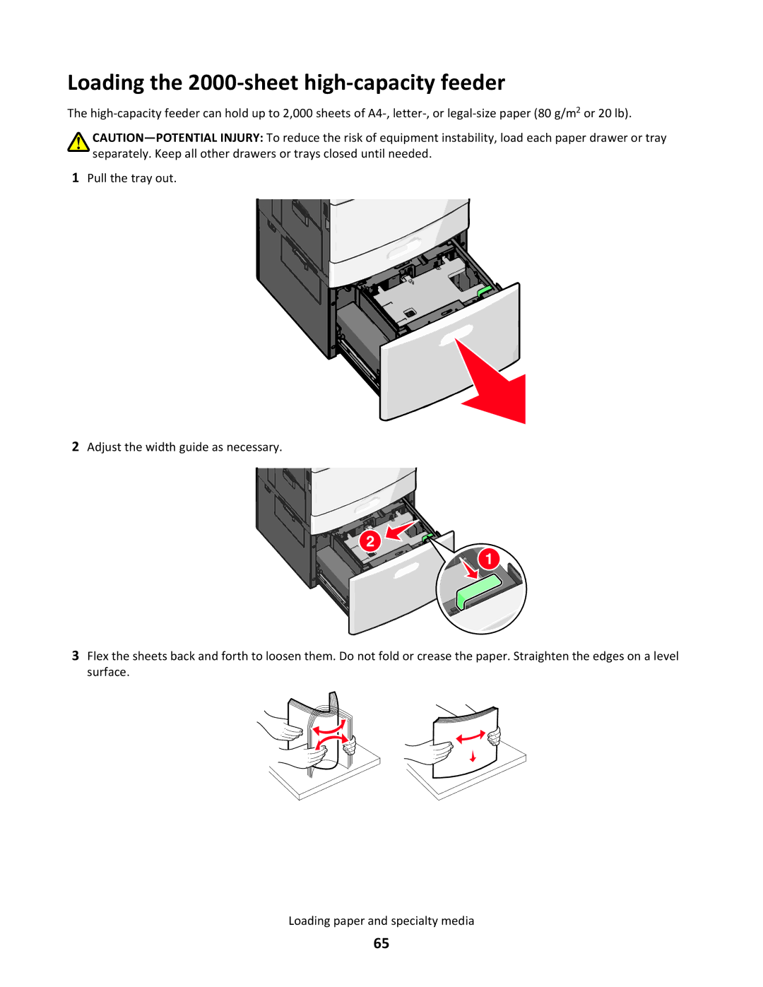 Lexmark C790 manual Loading the 2000-sheet high-capacity feeder 