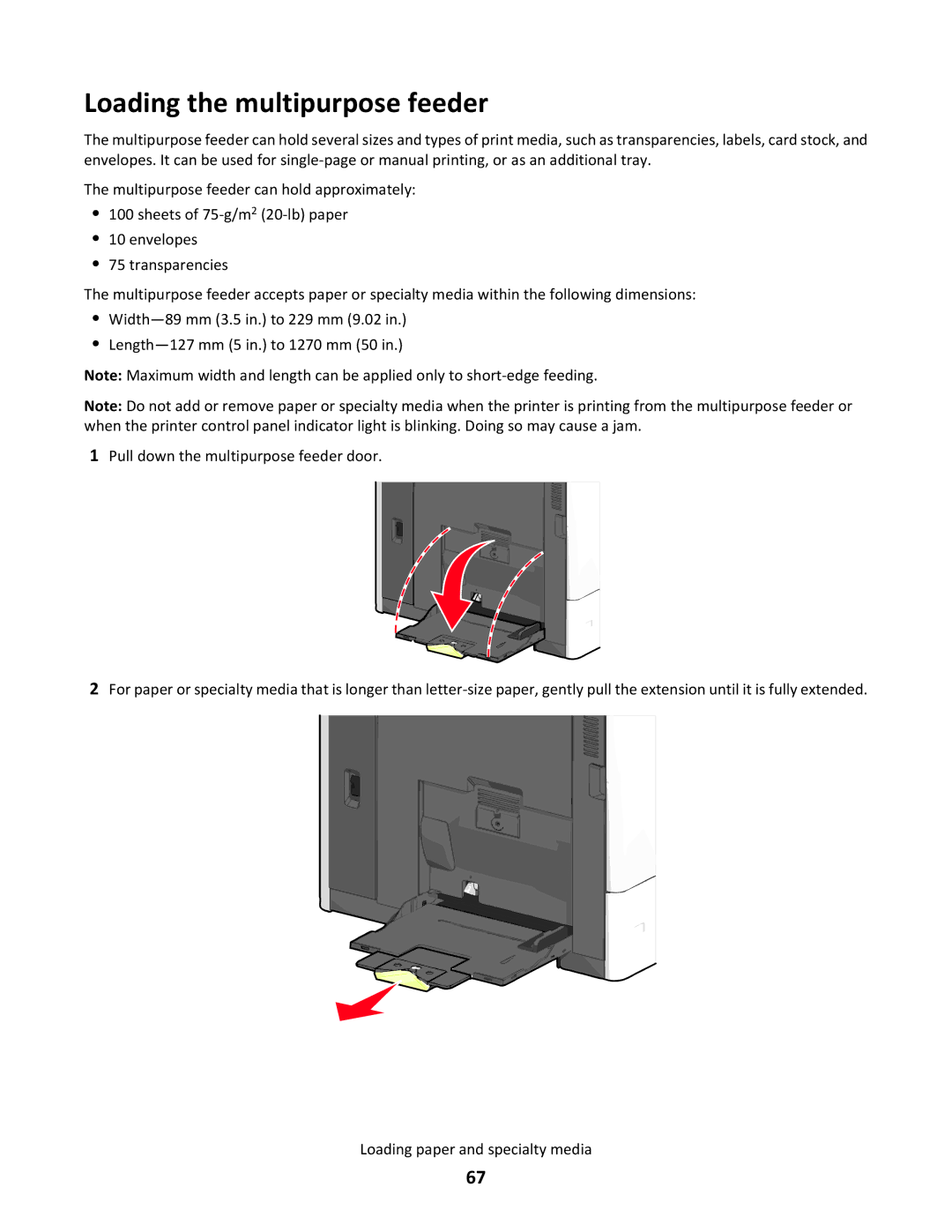 Lexmark C790 manual Loading the multipurpose feeder 