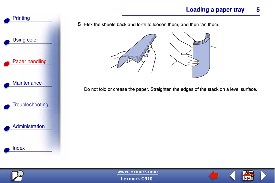 Lexmark C910 manual Maintenance, Troubleshooting Administration Index, Loading a paper tray, Printing, Using color 