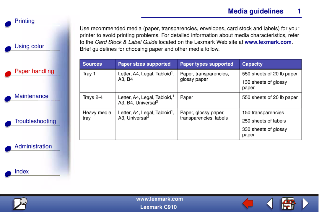 Lexmark C910 manual Media guidelines 