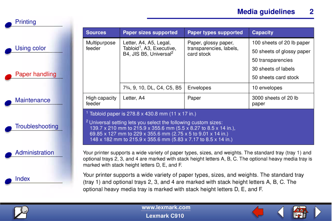 Lexmark C910 manual Media guidelines 