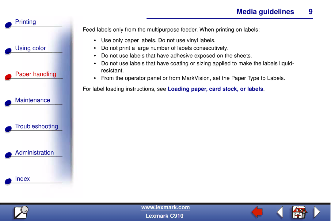 Lexmark C910 manual Media guidelines 