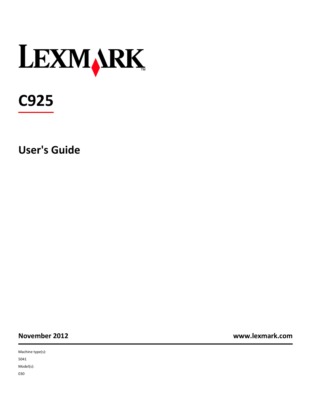 Lexmark 24Z0000, C925, 030 manual Users Guide, November 