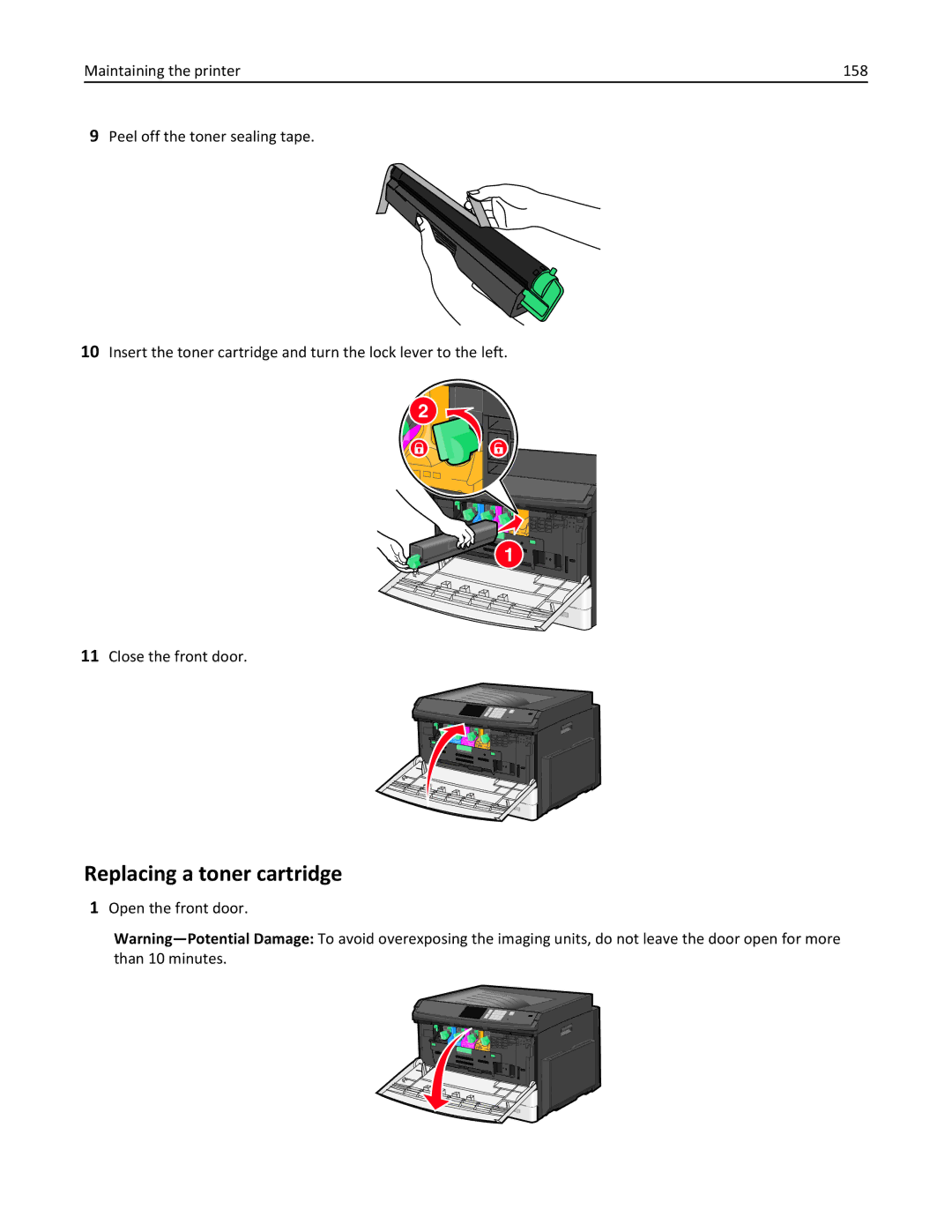 Lexmark 030, C925, 24Z0000 manual Replacing a toner cartridge, Open the front door 