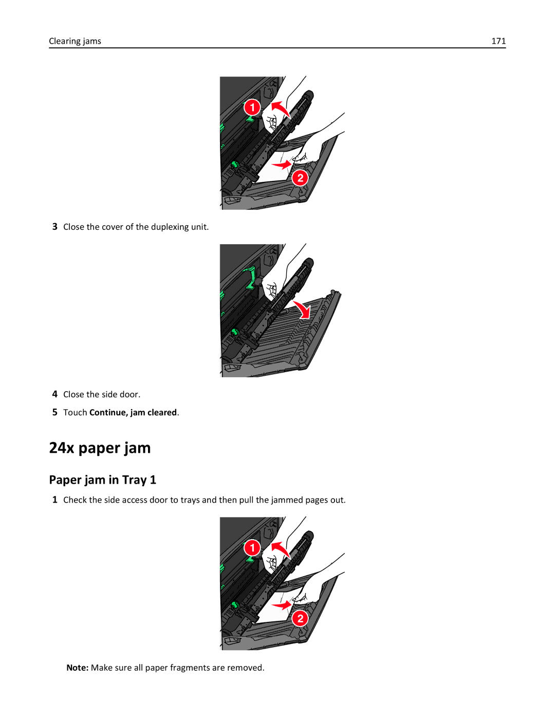 Lexmark C925, 24Z0000, 030 manual 24x paper jam, Paper jam in Tray 