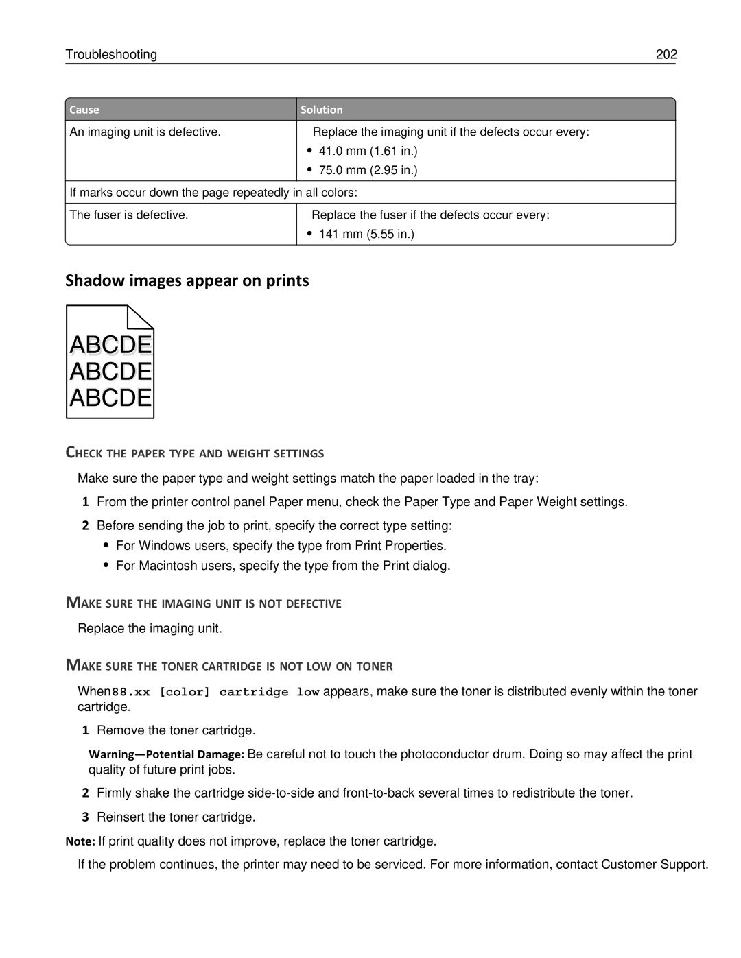 Lexmark 24Z0000, C925, 030 manual Shadow images appear on prints, Troubleshooting 202, Replace the imaging unit 