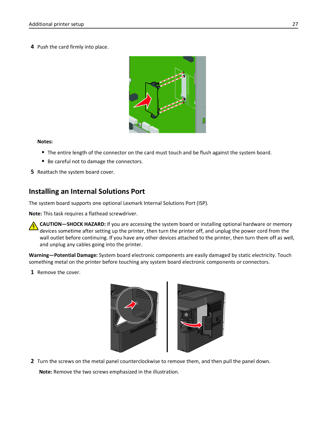 Lexmark C925, 24Z0000, 030 manual Installing an Internal Solutions Port 