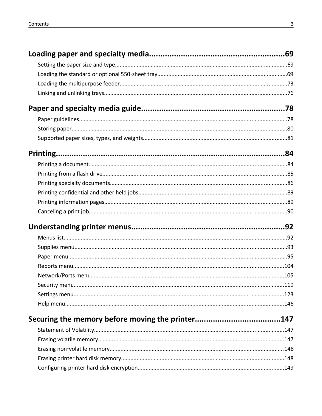 Lexmark C925 Loading paper and specialty media, Paper and specialty media guide, Printing, Understanding printer menus 