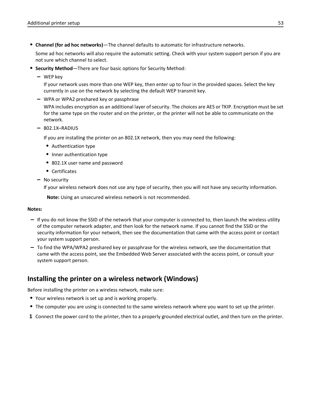 Lexmark 030, C925, 24Z0000 manual Installing the printer on a wireless network Windows 