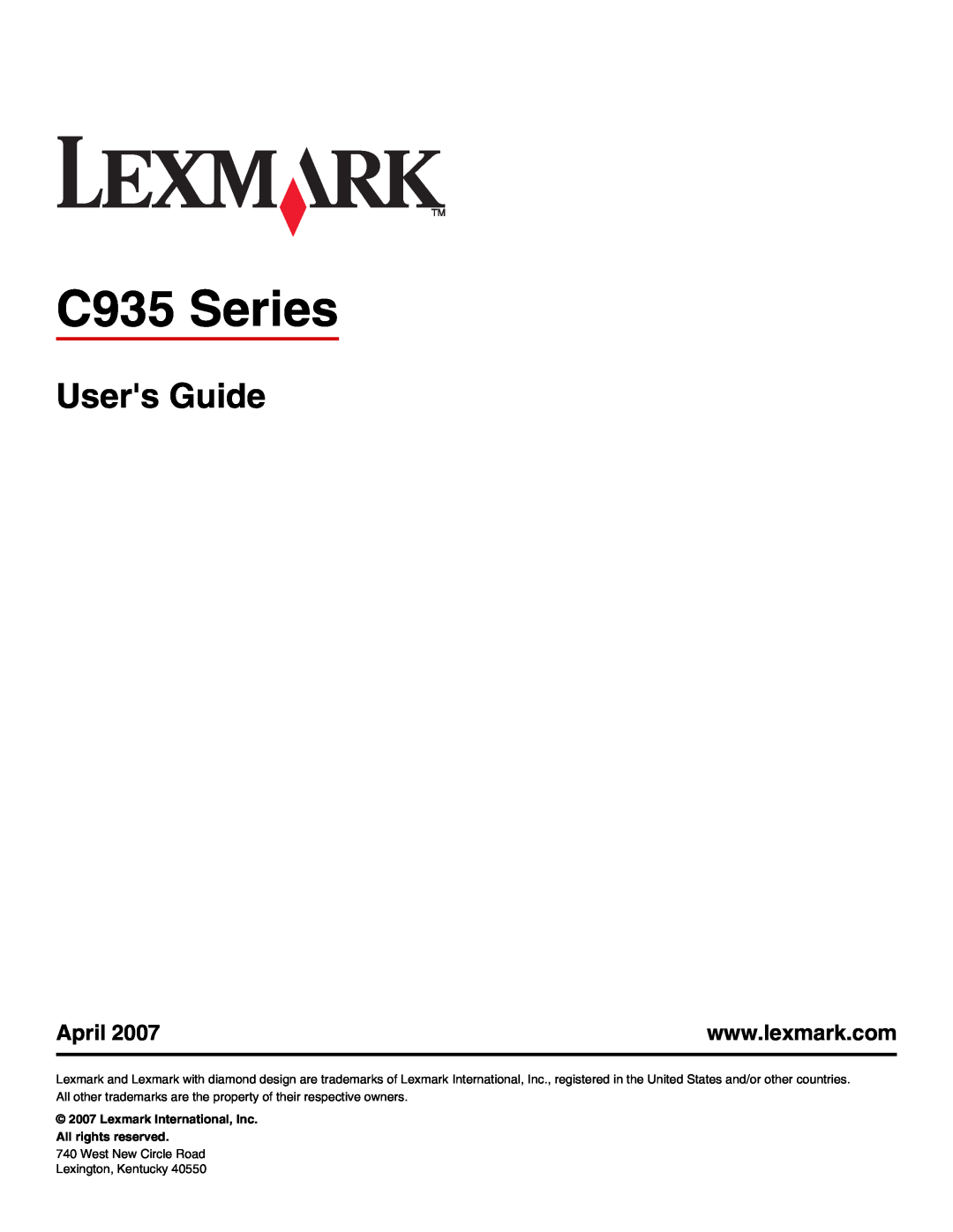 Lexmark manual Users Guide, April, C935 Series, Lexmark International, Inc. All rights reserved 