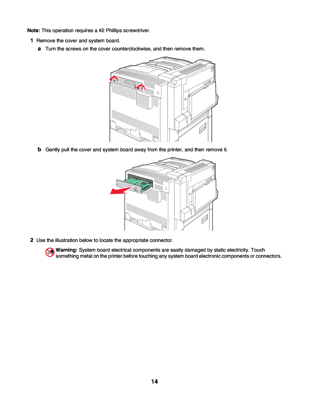 Lexmark C935 manual Note This operation requires a #2 Phillips screwdriver, Remove the cover and system board 