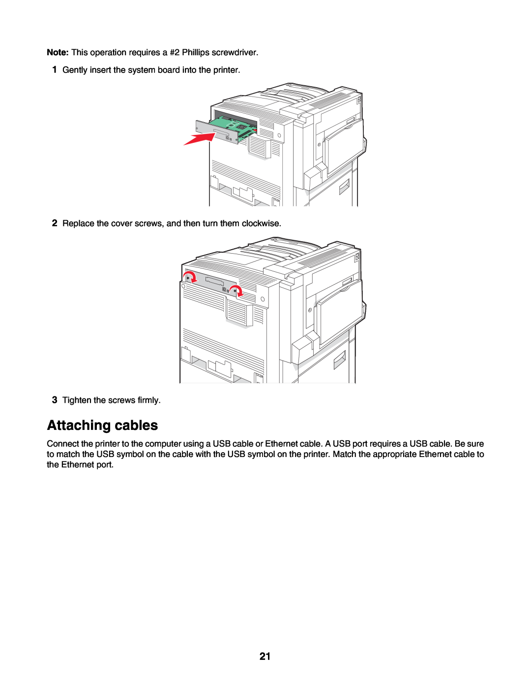 Lexmark C935 manual Attaching cables 