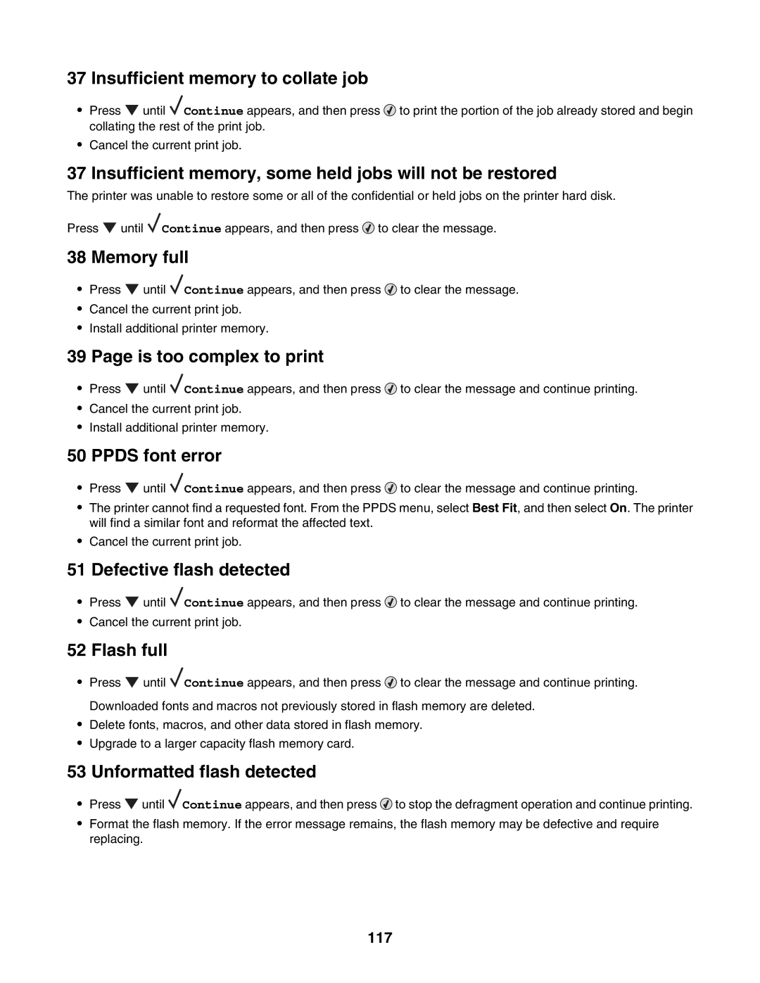 Lexmark C935 Insufficient memory to collate job, Insufficient memory, some held jobs will not be restored, Memory full 