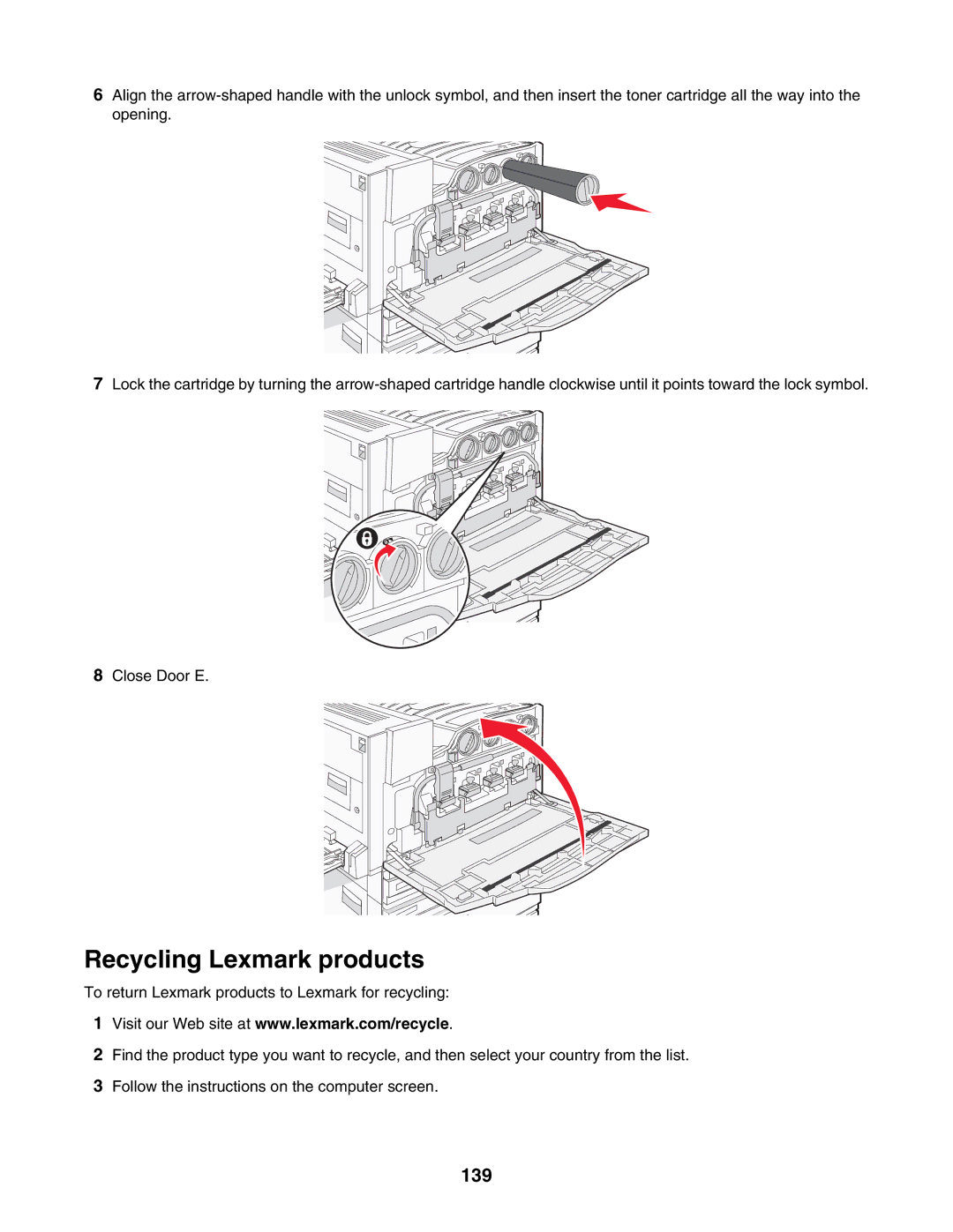 Lexmark C935 manual Recycling Lexmark products, 139 