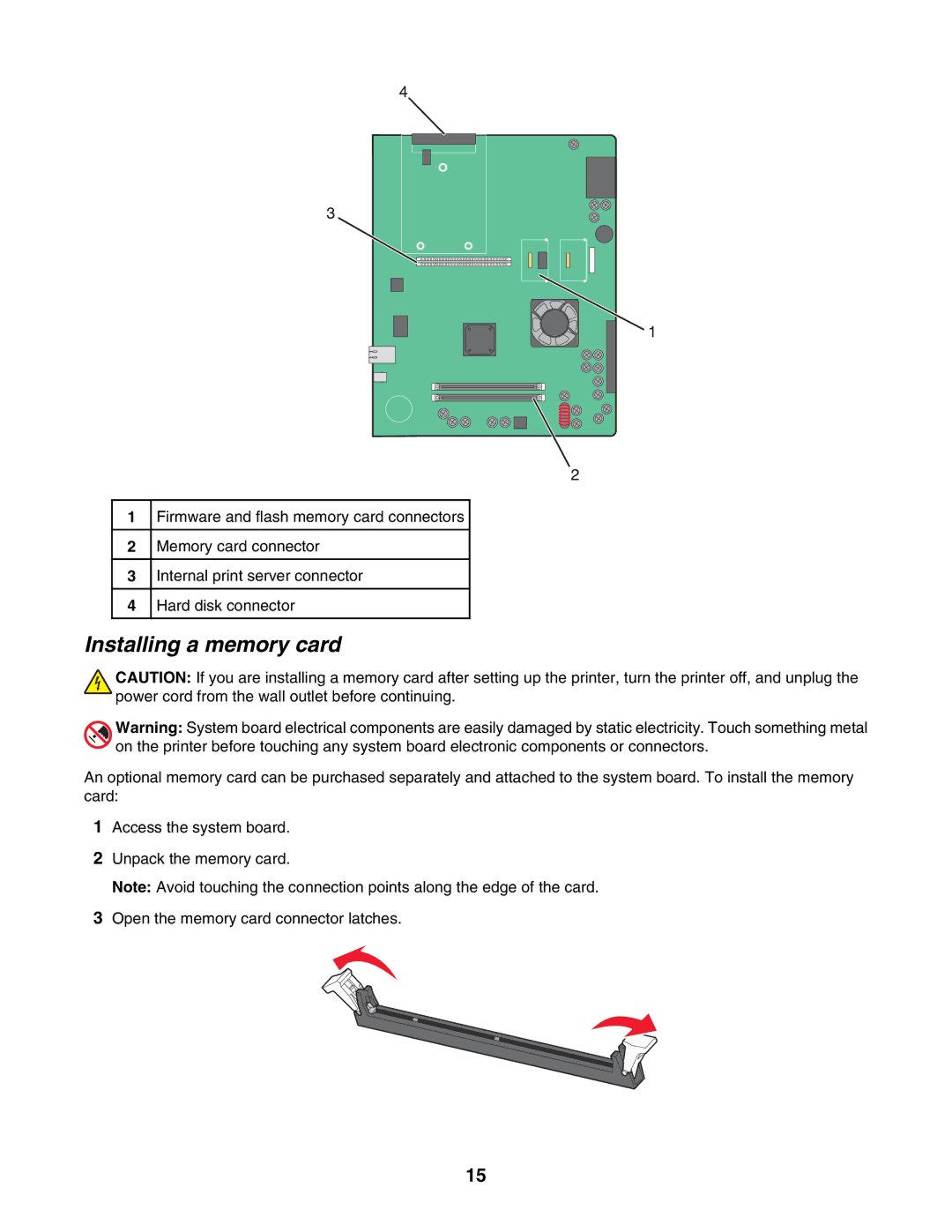 Lexmark C935 manual Installing a memory card 