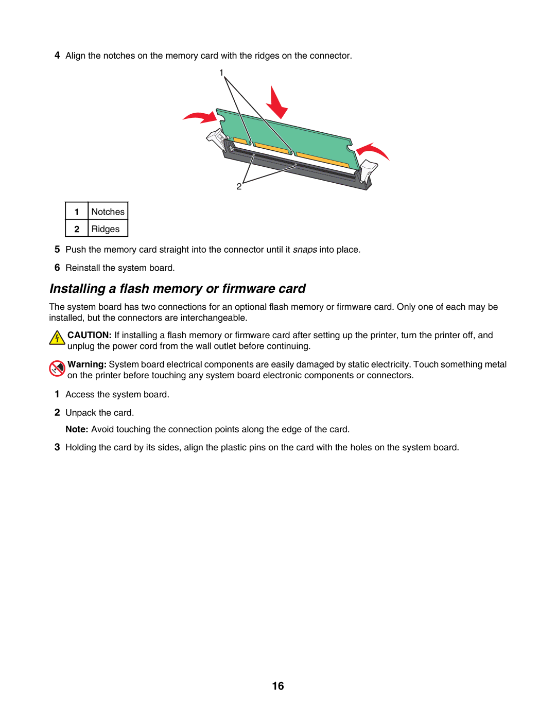 Lexmark C935 manual Installing a flash memory or firmware card 