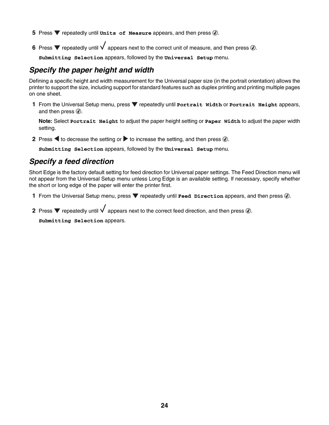 Lexmark C935 manual Specify the paper height and width, Specify a feed direction 