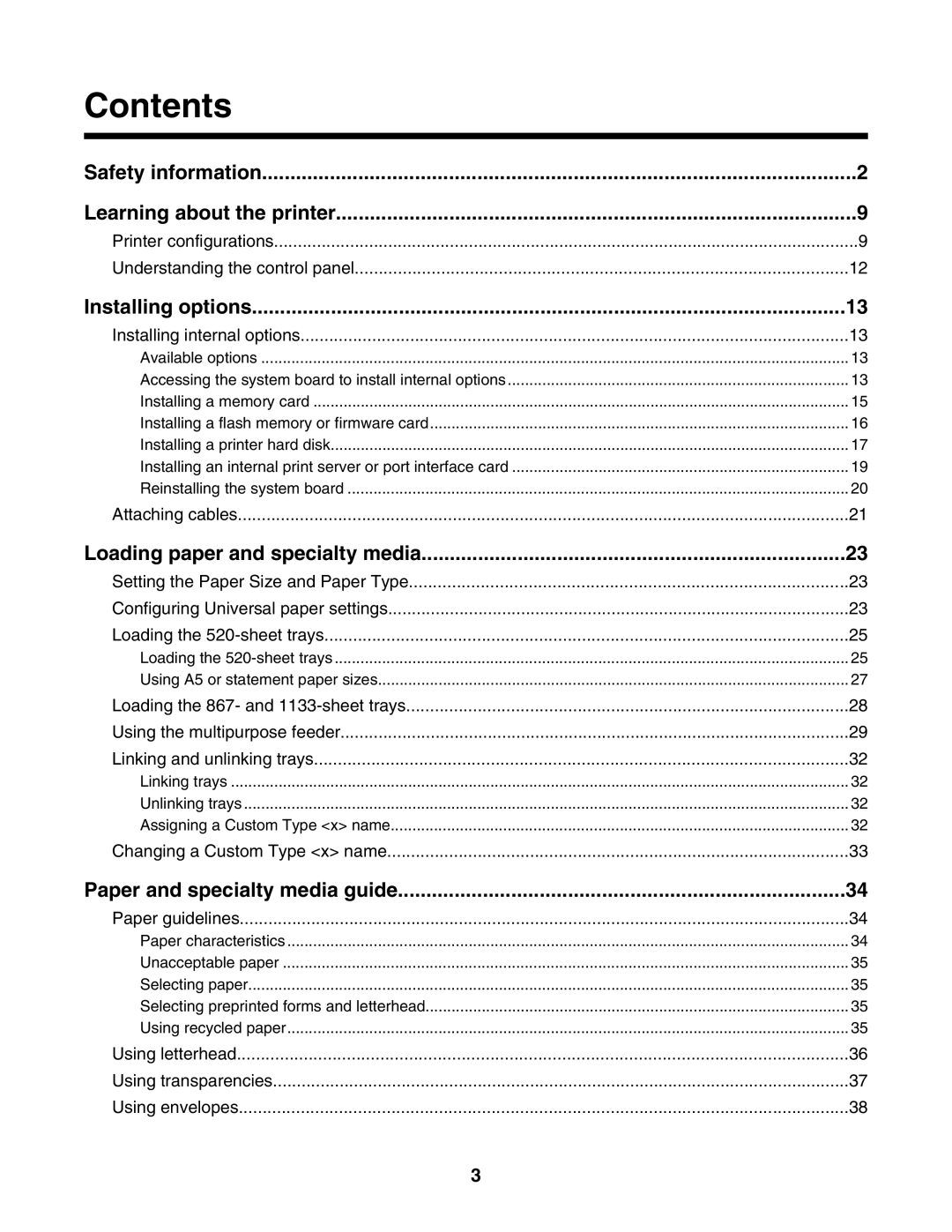 Lexmark C935 manual Contents 