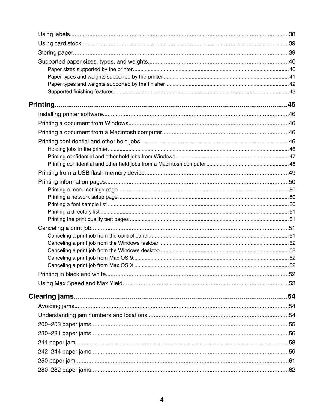 Lexmark C935 manual Printing, Clearing jams 