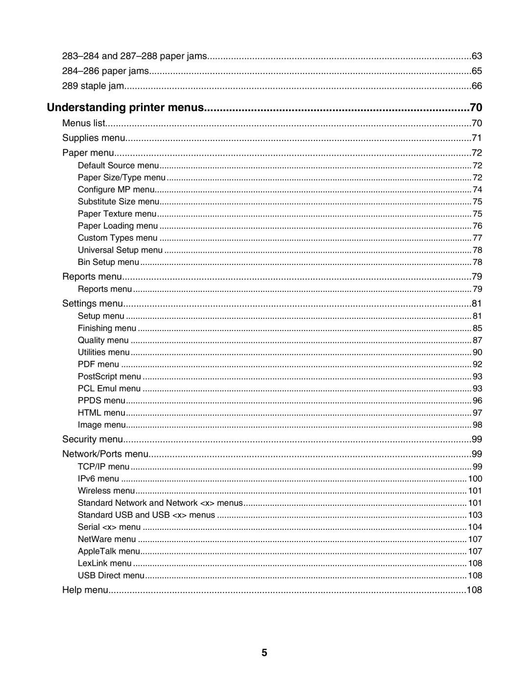 Lexmark C935 manual Understanding printer menus, Menus list Supplies menu Paper menu 