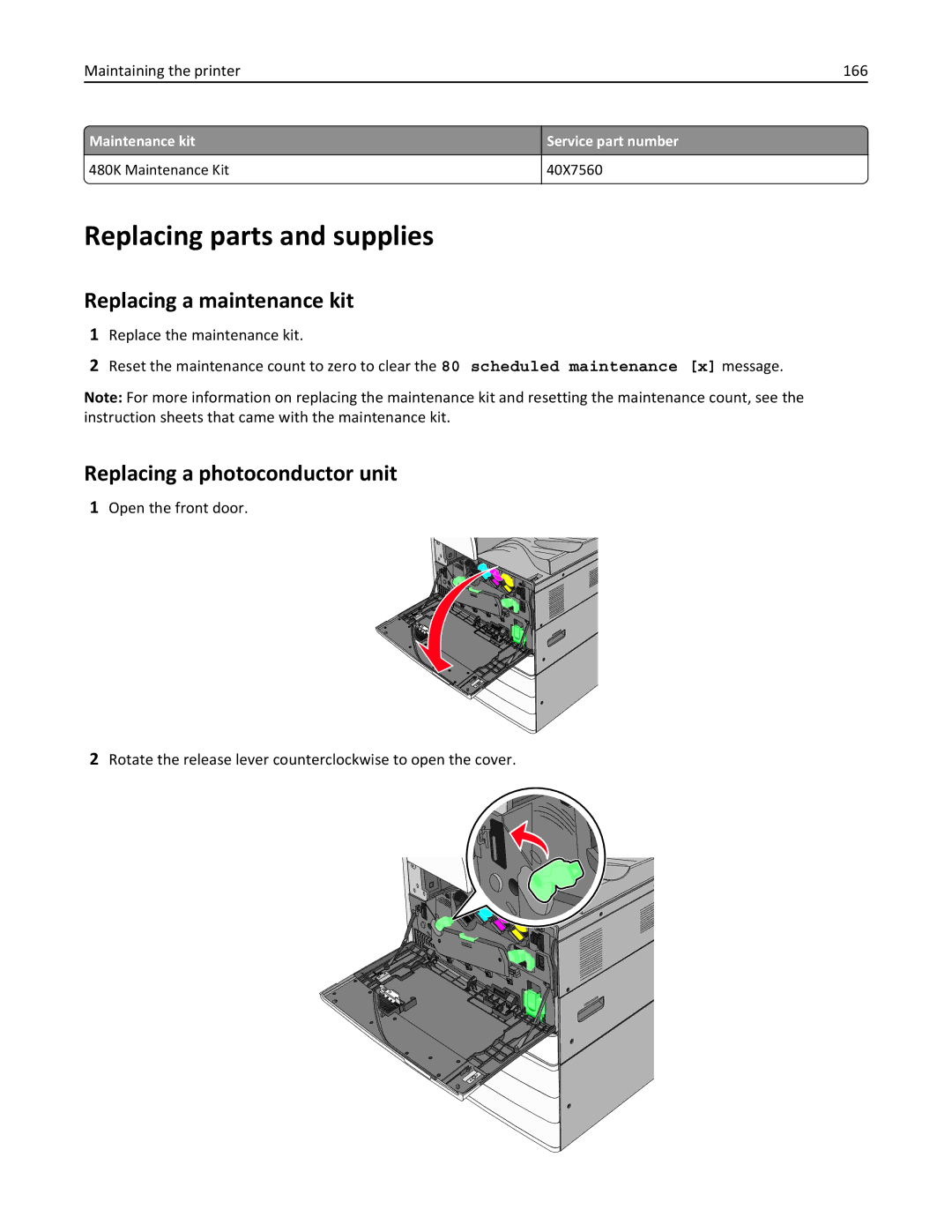 Lexmark C950 Replacing parts and supplies, Replacing a maintenance kit, Replacing a photoconductor unit, Maintenance kit 