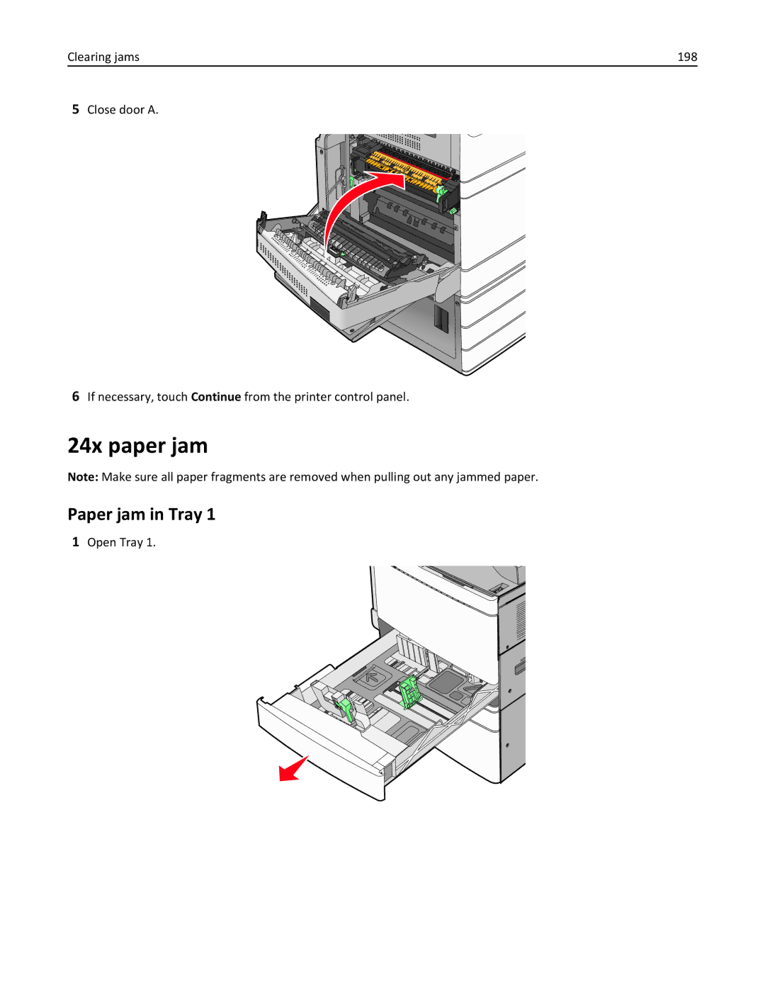 Lexmark C950 manual 24x paper jam, Paper jam in Tray, Open Tray 