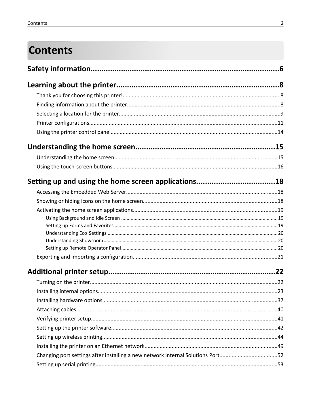 Lexmark C950 manual Contents 