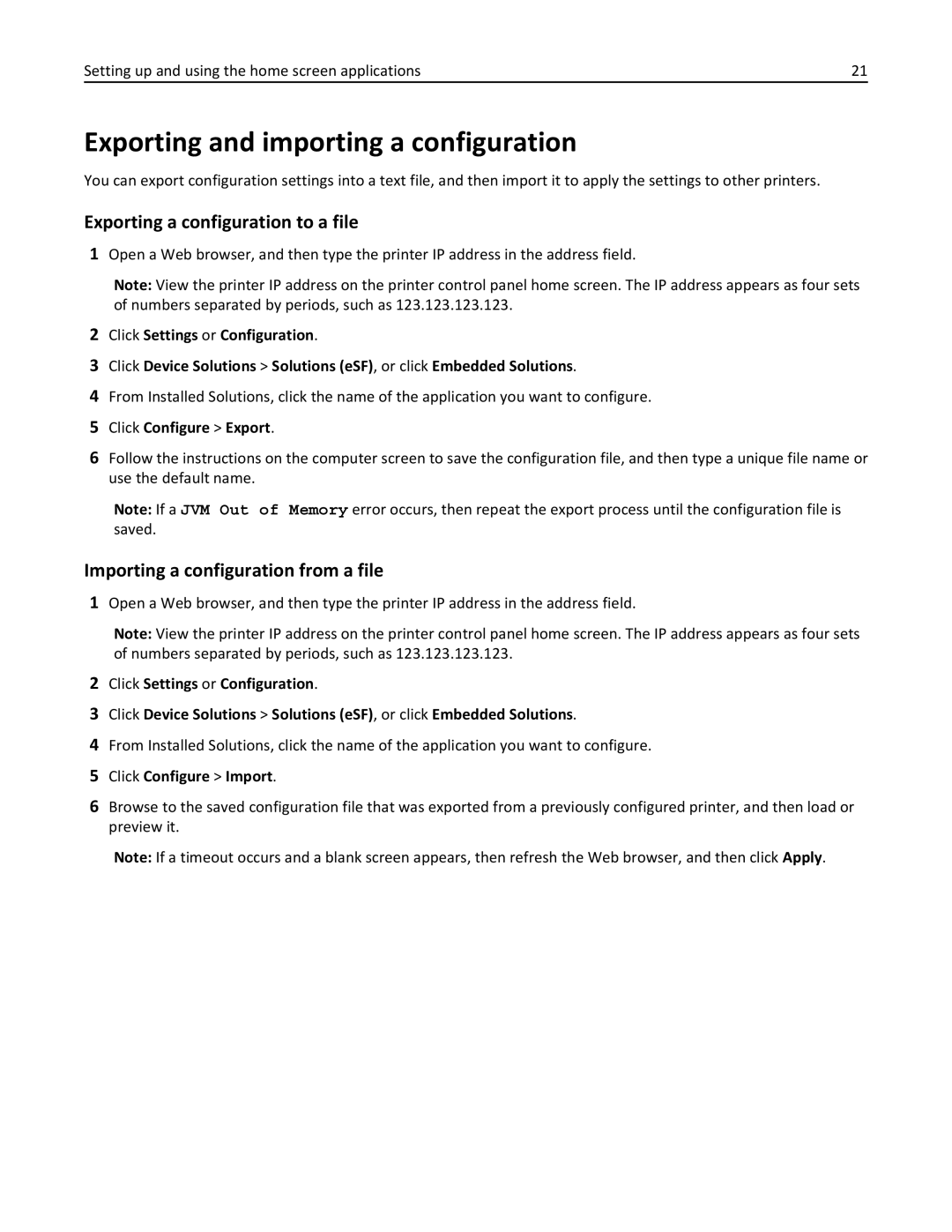 Lexmark C950 manual Exporting and importing a configuration, Exporting a configuration to a file, Click Configure Export 