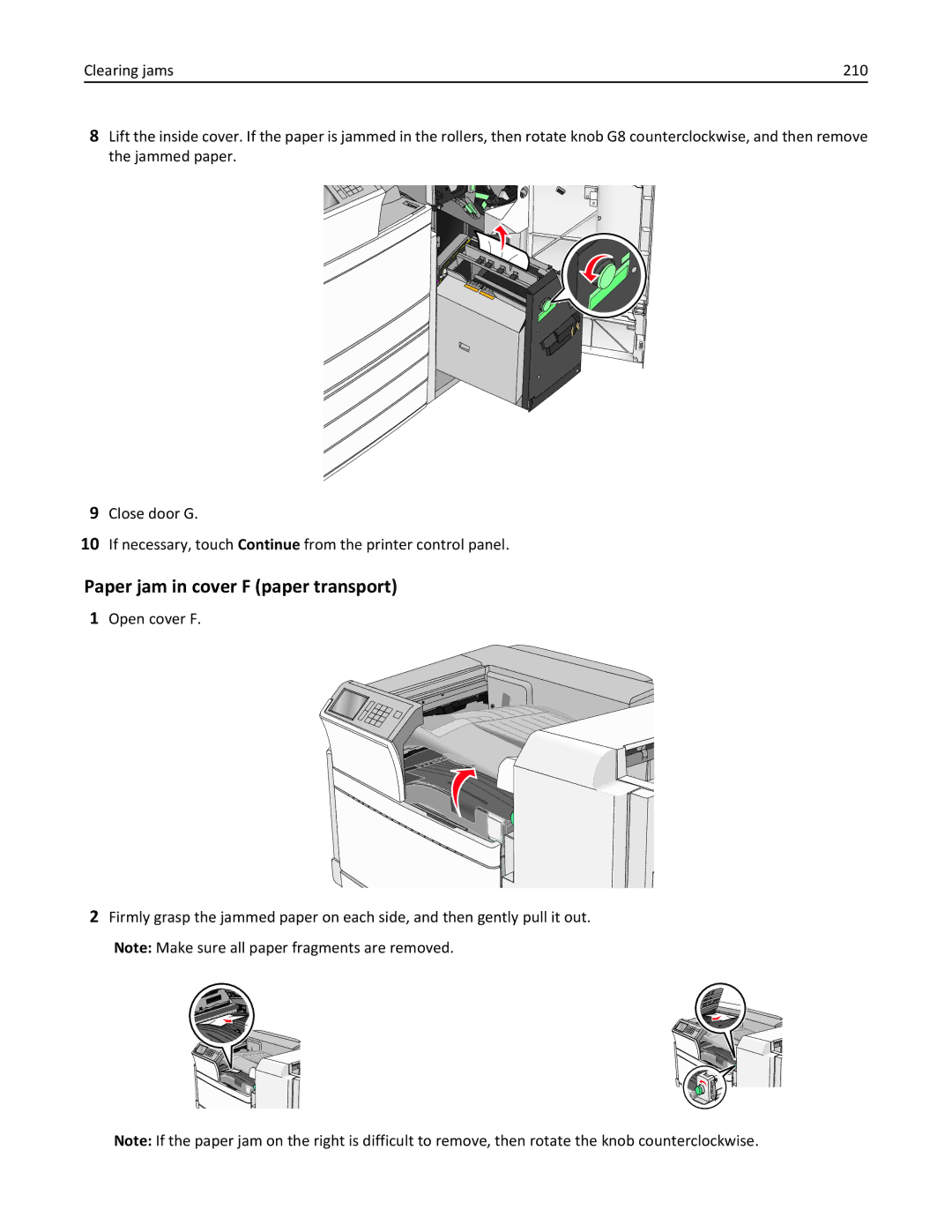 Lexmark C950 manual Paper jam in cover F paper transport 