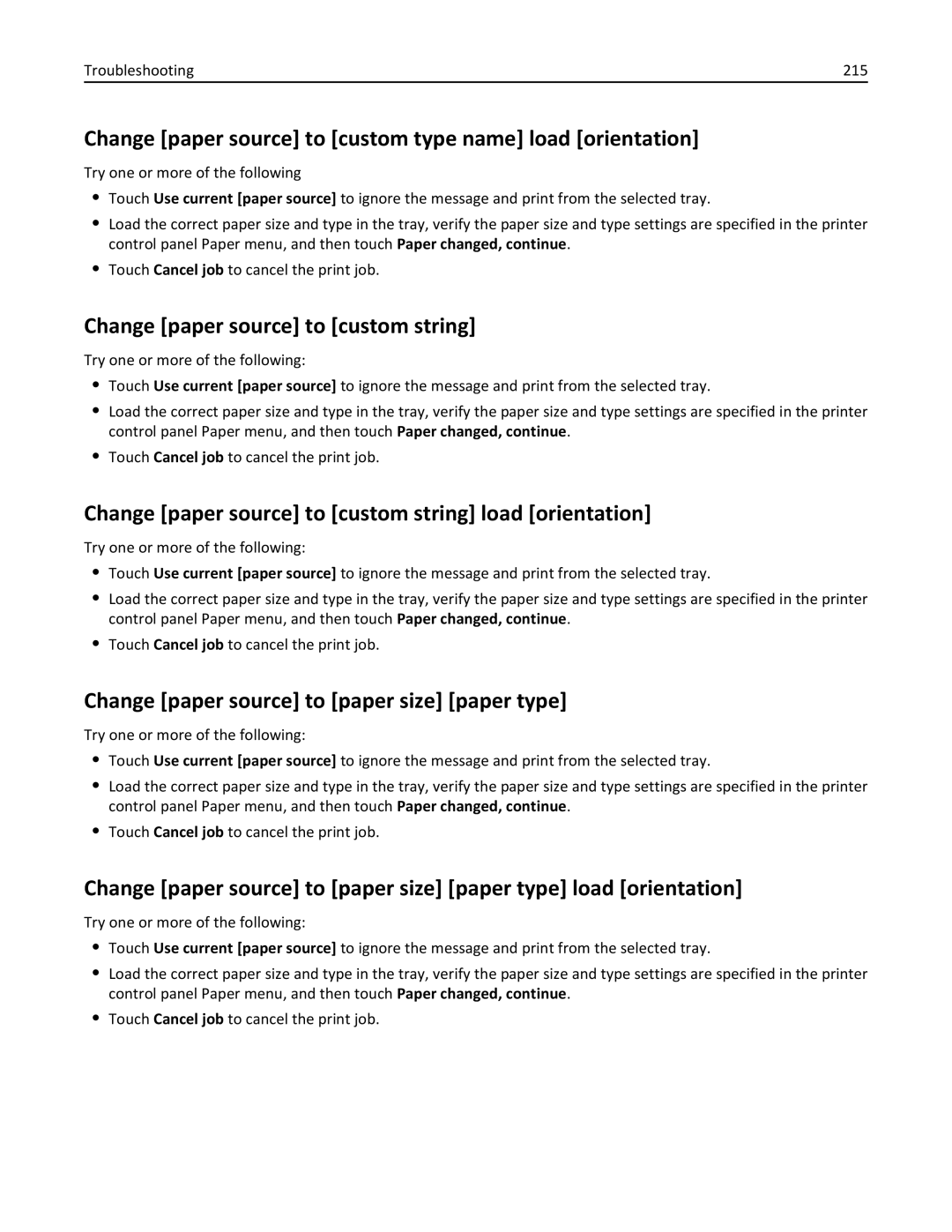 Lexmark C950 manual Change paper source to custom type name load orientation, Change paper source to custom string 